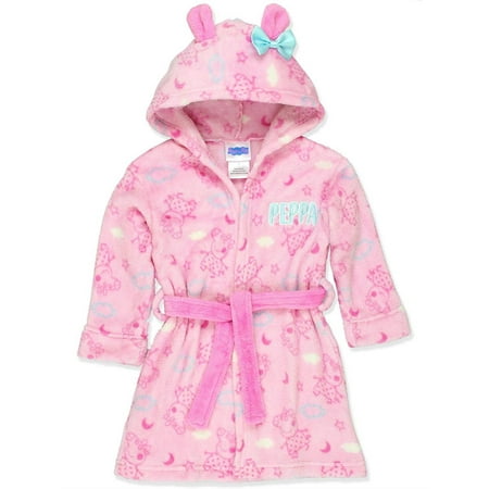 Girls Fleece Shawl Collar Robe - Peppa Pig Toddler Girls Plush Fleece Bathrobe Robe, Hooded, Size: 5T