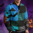 thumbnail image 6 of GrmtClth Halloween Spooky Graphic Long Sleeve Golf Shirts For Men Color Block Patchwork Stand Collar Snap Button Pumpkin Skeleton Witch Ghost Soft Ribbed Holiday Party Pullover Tops Black L, 6 of 6
