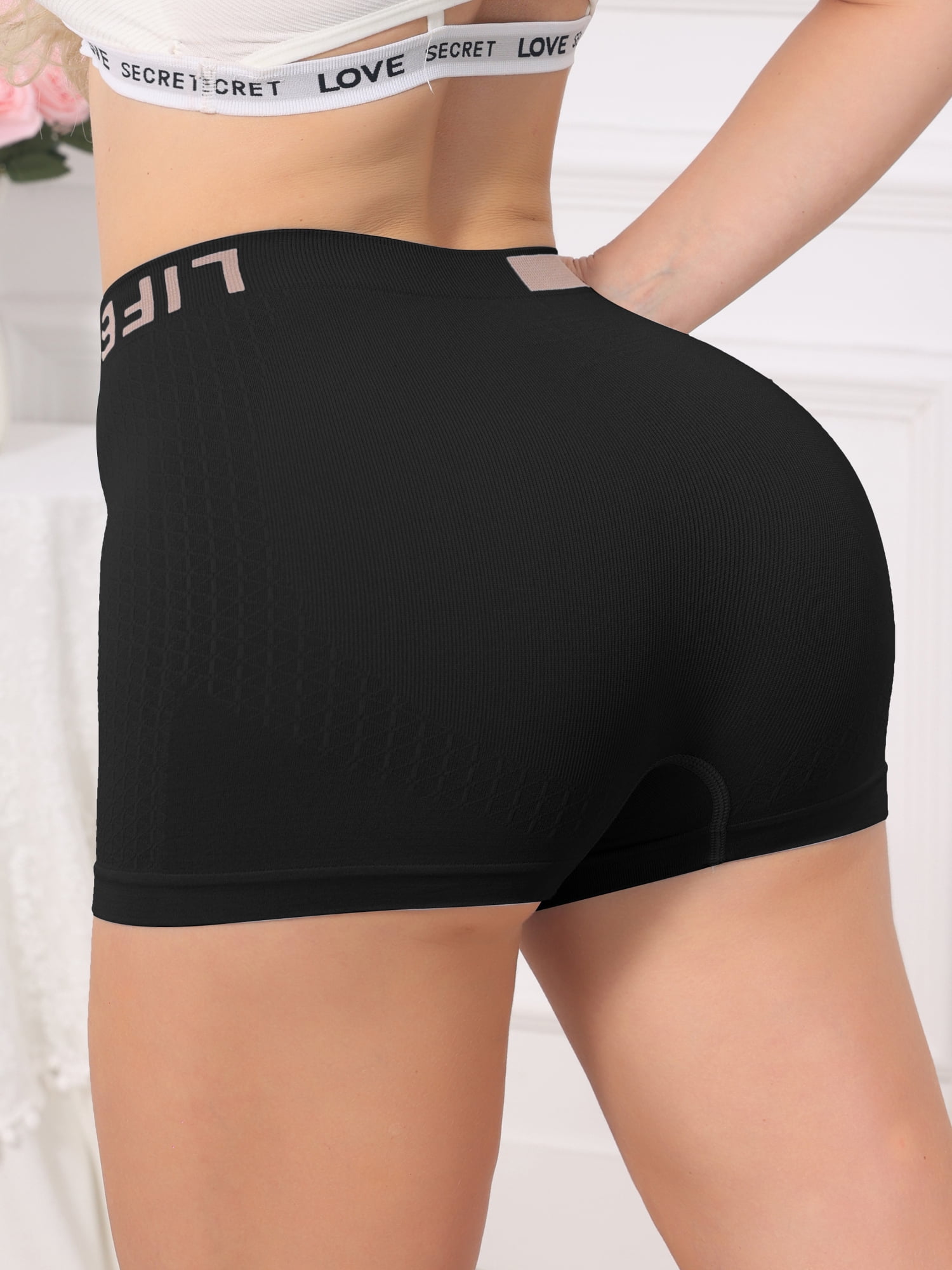 DARING DIVA Women's High Waisted Boyshorts Ribbed Tummy Control Stretchy Panties L Black