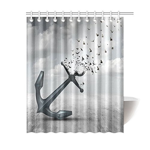 BPBOP Vintage Anchor Bird Shower Curtain Hooks 60x72 inches Grey Color