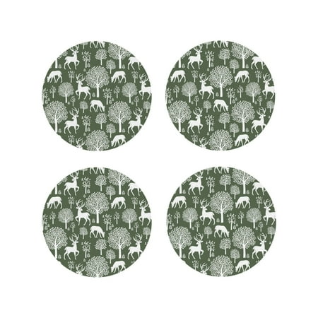 

Leather Coasters with Heat-resistant for Drinks Minimalist Cute Deer Tree Green -标题2 Round Shape