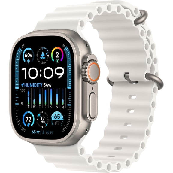 Pre-Owned Apple Watch Ultra 2 49mm GPS + Cellular, 36 Hours Battery Life, 1 Each, Titanium Case with White Ocean Band, 1, 1