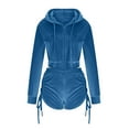 thumbnail image 4 of 2 Piece Sets for Women Solid Color Sweatsuit Velour Tracksuits Womens Zip Hoodie Shorts Set Long Sleeve Track Suits (Blue L), 4 of 5