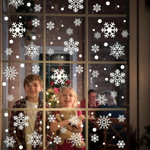 Christmas Window Clings Stickers Decorations, Snowflake Indoor Holiday Glass Windows Decals for Lights