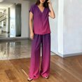 thumbnail image 4 of Cagogo Women Plus Size 2 Piece Outfits Summer Vacation Set Loose V Neck Short Sleeve Tshirt Wide Leg Pants Casual Cruise Travel Lounge Tracksuits Boho Gradient Matching Sets, Hot Pink XL, 4 of 6