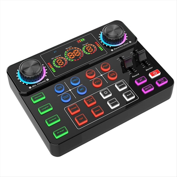 New V8spro Sound Card Computer Recording Live Podcast Equipment Music/Recording Live Broadcast for DJ Disco Device,1 x TYPE-C data cable 2 x 4-section audio cable 1 x sound card,Black