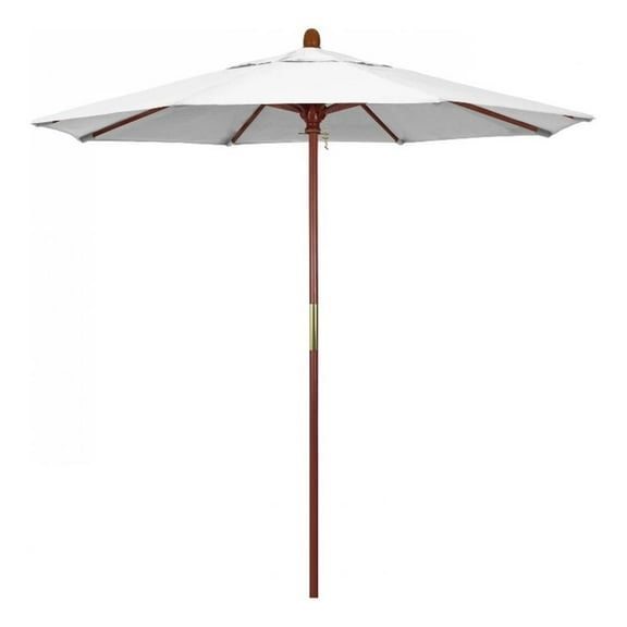 Pemberly Row 7.5' Push Lift Wood Pole Patio Umbrella in Olefin White Fabric