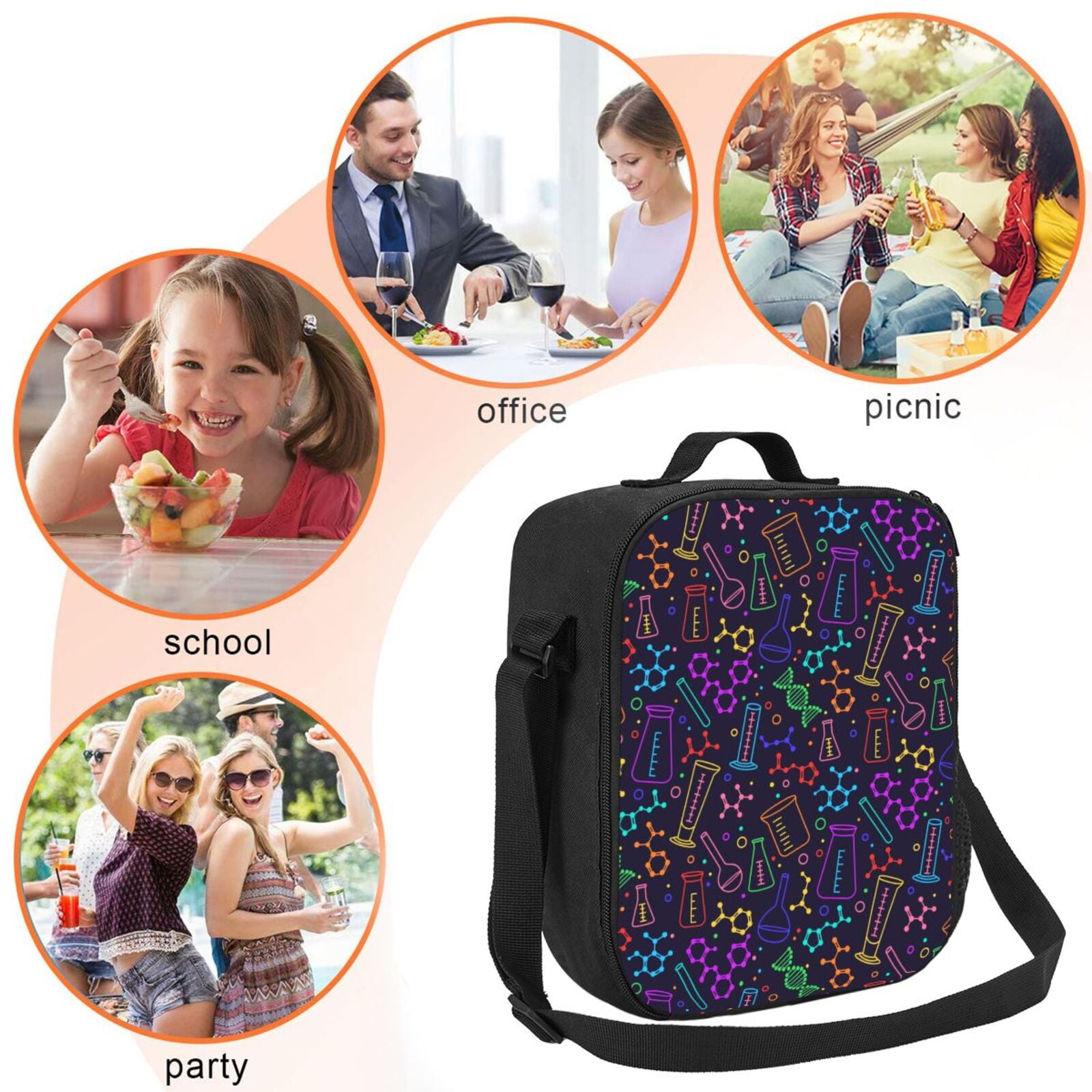 Defioc Chemistry Science Print Lunch Box for Men & Women, Insulated Lunch Bag Thickened Thermal Leakproof Lunch Tote Bag for Adult Office Travel Picnic