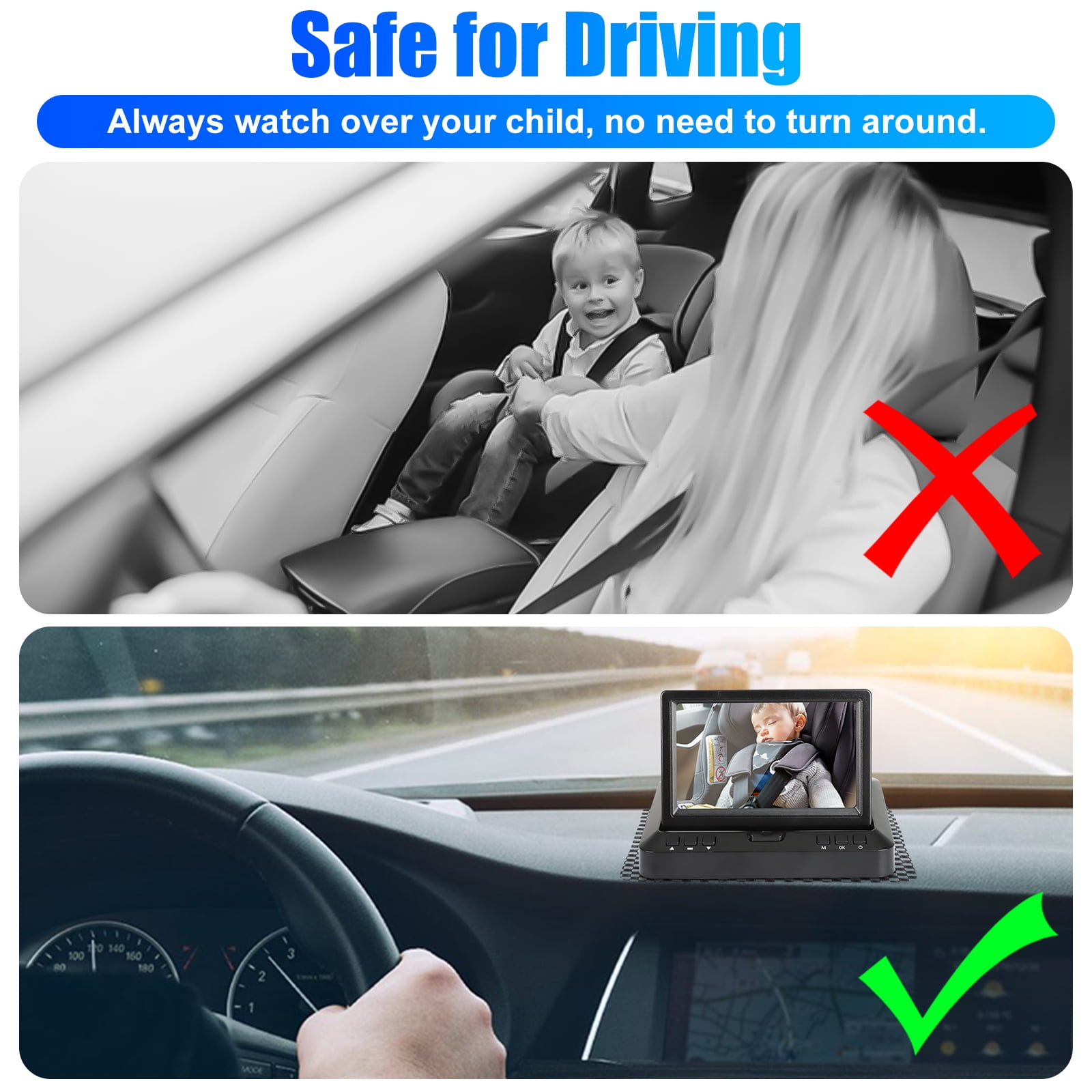 TSV Car Back Seat Camera with 4.3" 720P HD Monitor, Night Vision, 170° Wide-Angle View, 128GB TF Card Supported