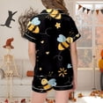 thumbnail image 4 of Gelikeya Pajamas Set Bee Festival Button Down Satin Short Sleeve Top and Shorts Set World Bee Day Nightgown Loungewear (Kids, 032-Black, 6-7 Years), 4 of 5