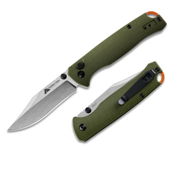 Ozark Trail 7.5 inch Button Lock Knife 3.25" 12C27 Blade Dual Clip G10 Handle Lanyard Hole
