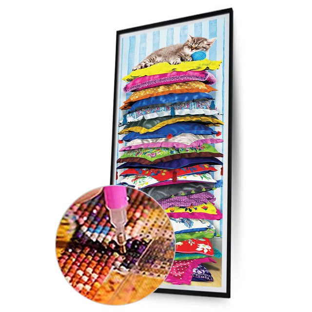 Cuadros Decorativos 5D DIY Diamond Painting Kits Full Round Drill Cat on Pillows Imagen de mosaico Sywqhk Nuevos Originales