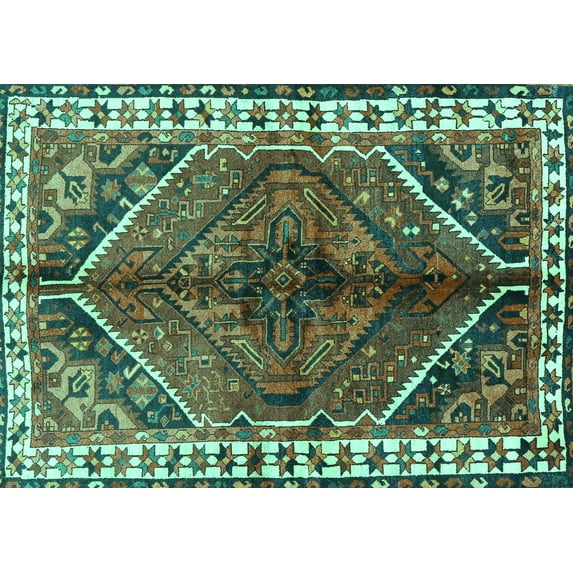 Ahgly Company Machine Washable Indoor Rectangle Persian Turquoise Blue Traditional Area Rugs, 8' x 10'