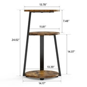 Biemlerfn End Side Table, Round Sofa Table with Metal Frame, 3-Tier Coffee Table Nightstand for Home, Black&Brown