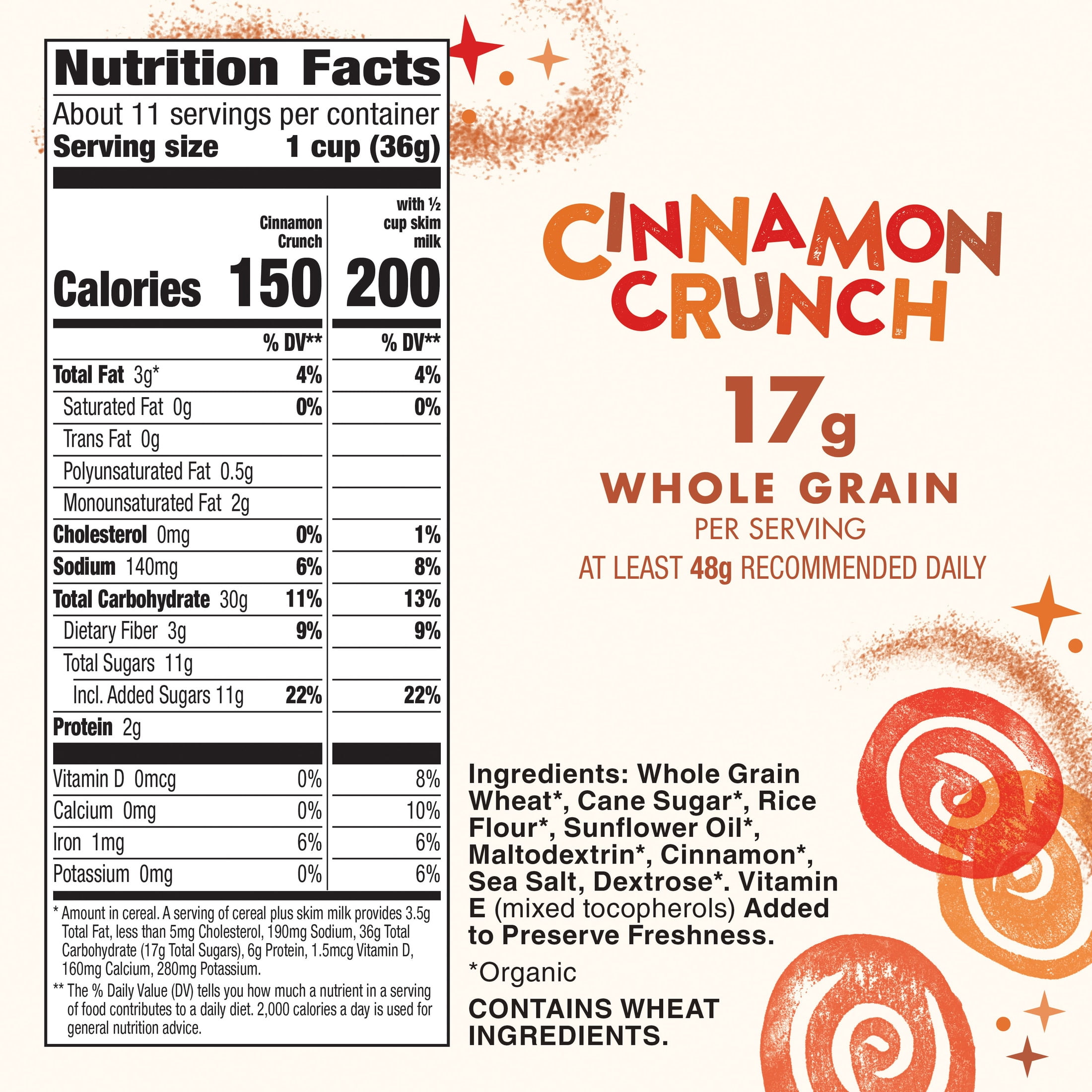 Cascadian Farm Organic Cinnamon Crunch Cereal, Family Size, 14.5 oz