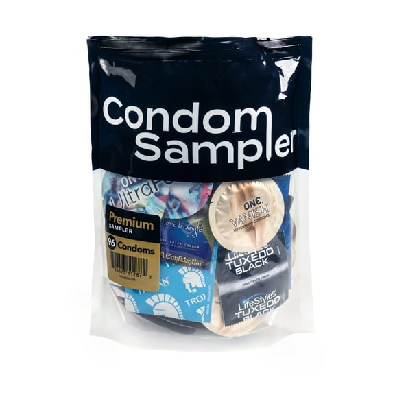 Premium Condom Sampler, Variety Pack, Latex, 96-Count