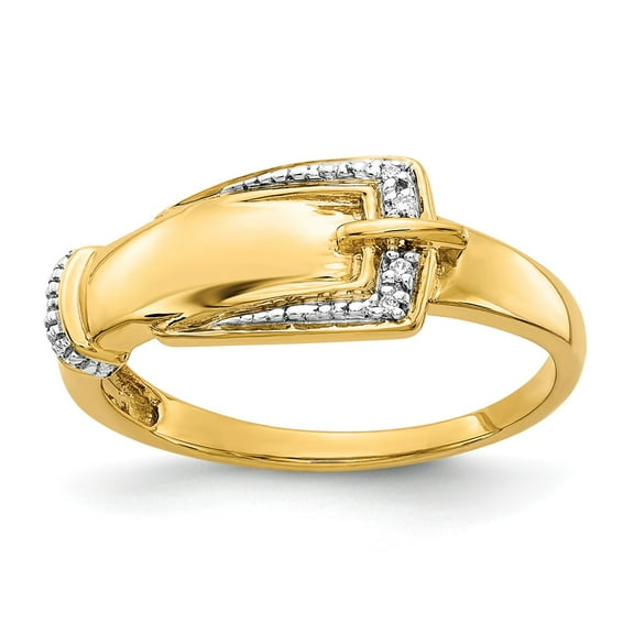 14K Yellow Gold Ring Band Themed Diamond Round Rhodium Buckle