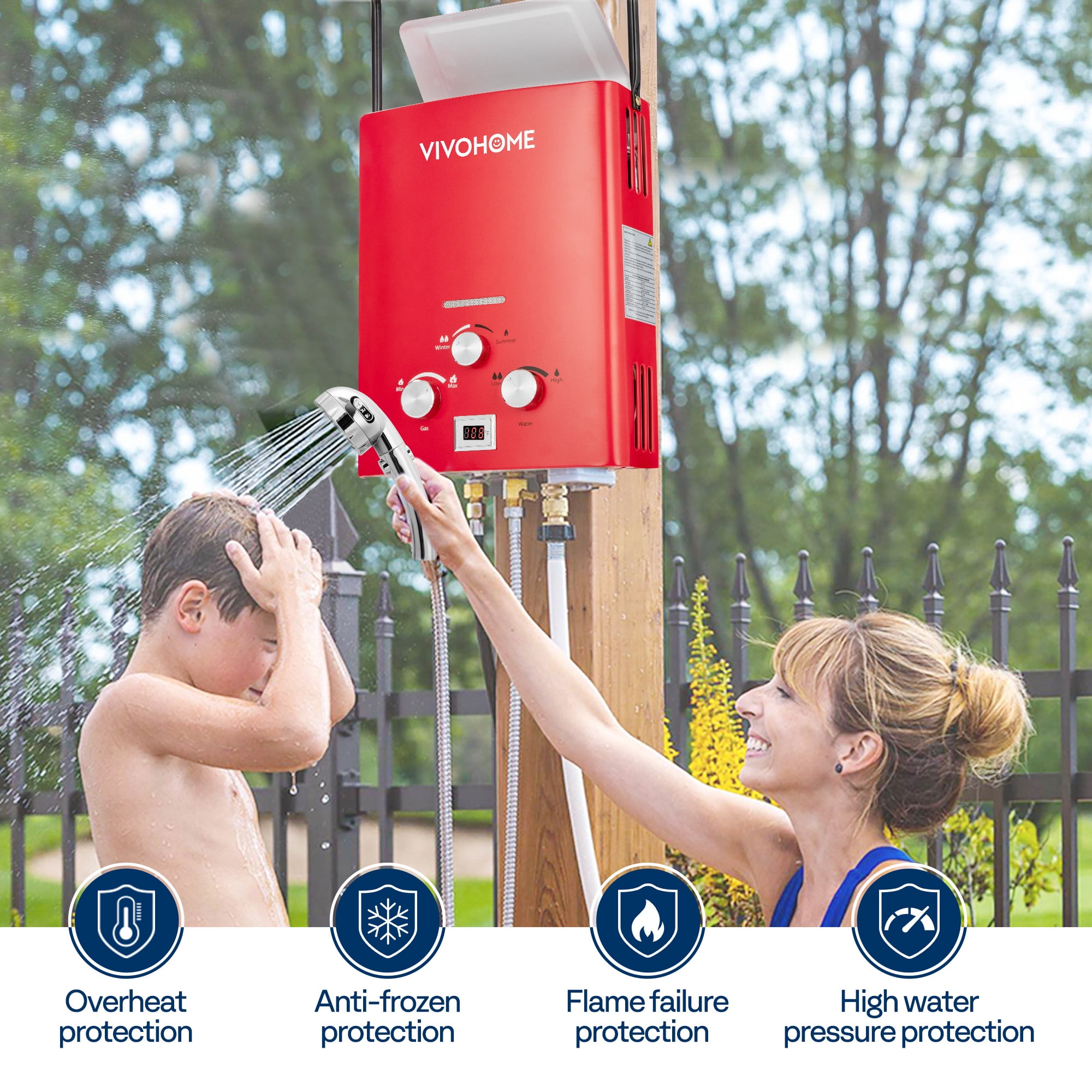 VIVOHOME Portable Propane Tankless Water Heater, 1.6GPM 6L Tankless Instant Hot Water Heater with Digital Display for Home RV Camping Use，Red