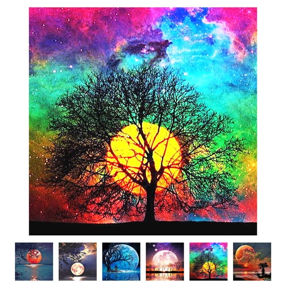 JELLOO Diamond Round Full Drill Rhinestone Painting DIY 5D Diamond Painting Kits Moon Diamond Pictures Embroidery Cross Stitch for Home Wall Decor