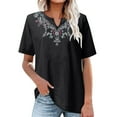 thumbnail image 2 of Dagegui Womens Short Sleeve Shirts Embroidered Notch V Neck T-Shirts Cotton Linen Casual Loose Fit Shirt Summer Boho Lounge Blouses ZC Black XL, 2 of 5