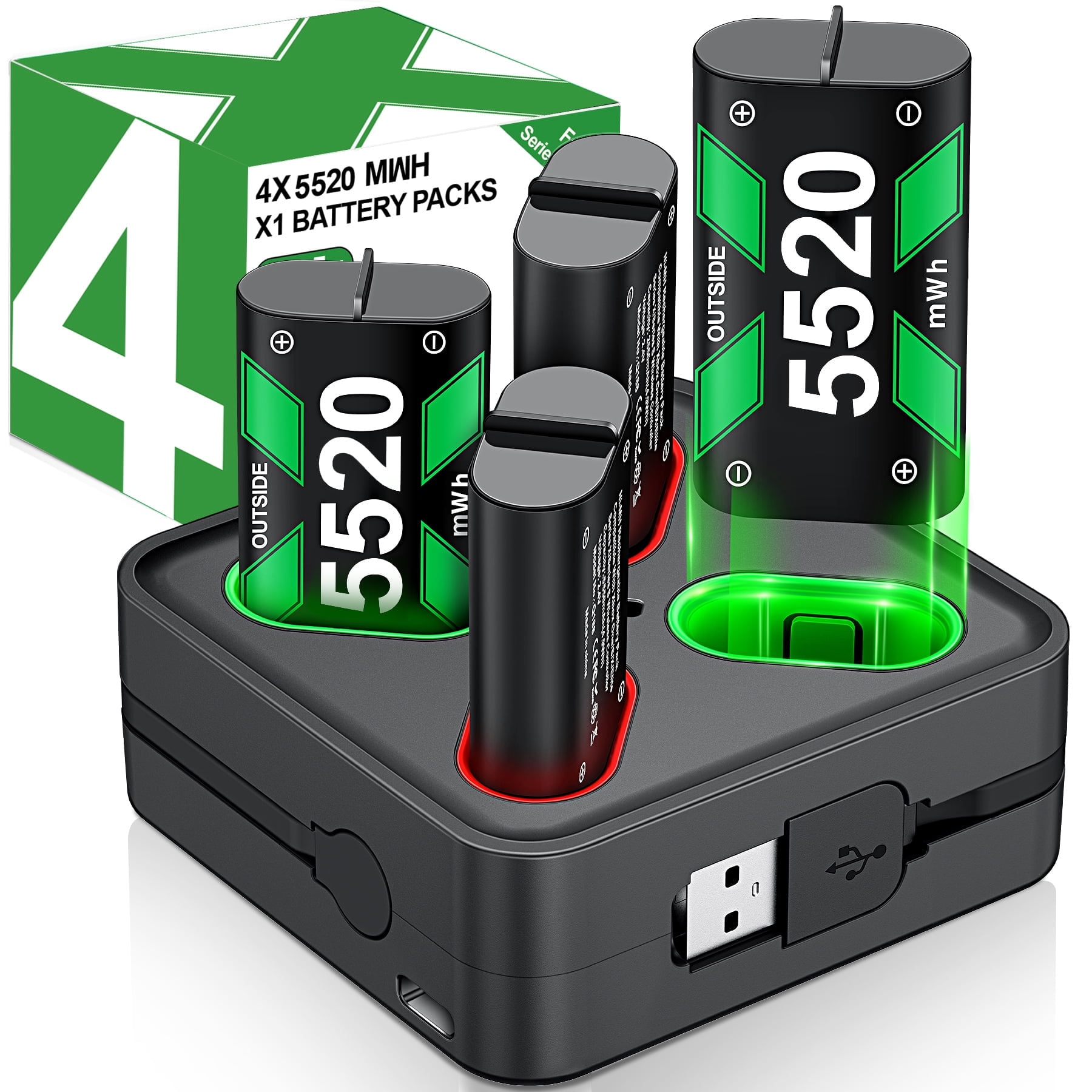 Charger for Xbox Controller Battery Pack with 4x5520mWh Batteries, ESYWEN Rechargeable Battery Pack for Xbox Series X|S/Xbox One/Elite X/S Controller, Xbox Accessories