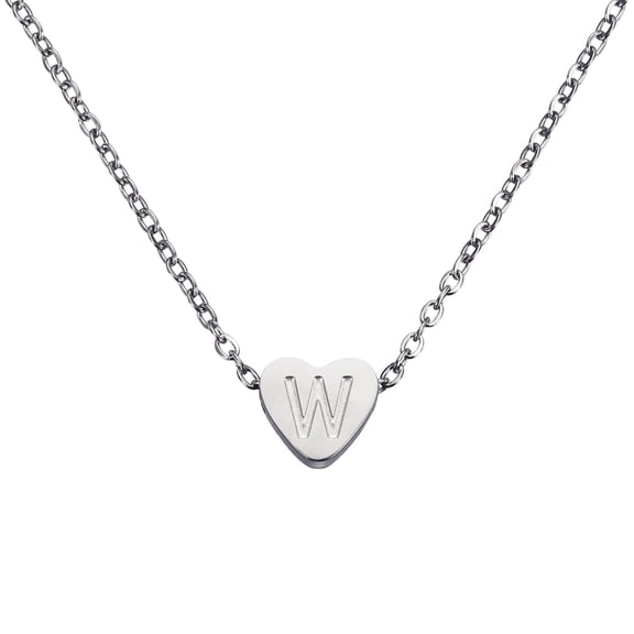 Uxcell Initial Heart Necklace for Women, 18K Gold Plated Stainless Steel Chain Dainty Personalized Name Letter W Pendant Necklaces for Woman Jewelry Gifts, Silver Tone