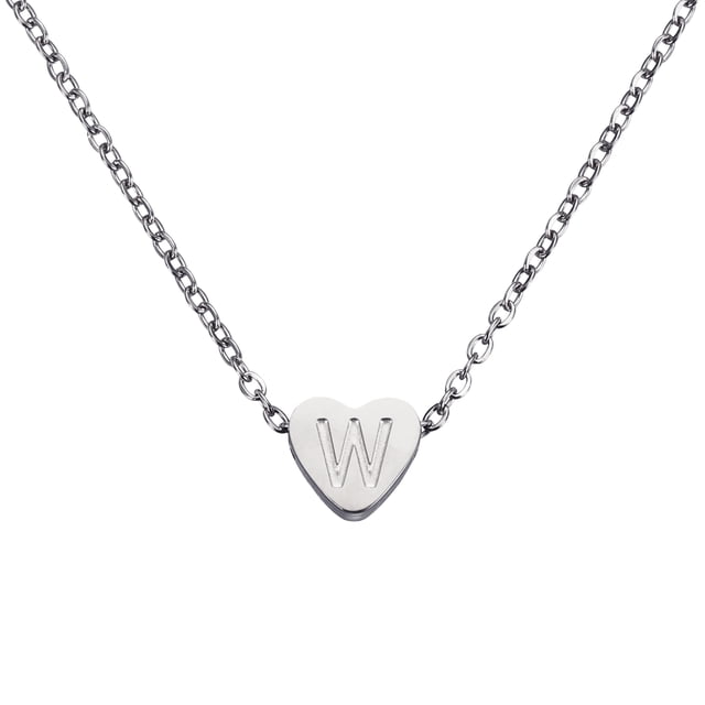 Collar Inicial de Corazón Uxcell para Mujeres, Cadena de Acero Inoxidable Baño de Oro de 18K, Collar Personalizado con Letra W para Regalos de Joyería para Mujeres, Tono Plateado