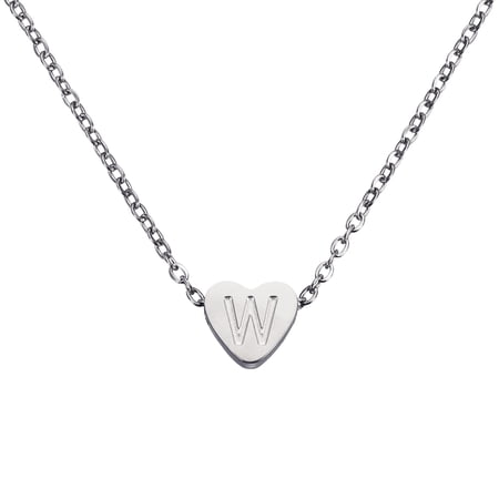 Uxcell Initial Heart Necklace for Women, 18K Gold Plated Stainless Steel Chain Dainty Personalized Name Letter W Pendant Necklaces for Woman Jewelry Gifts, Silver Tone