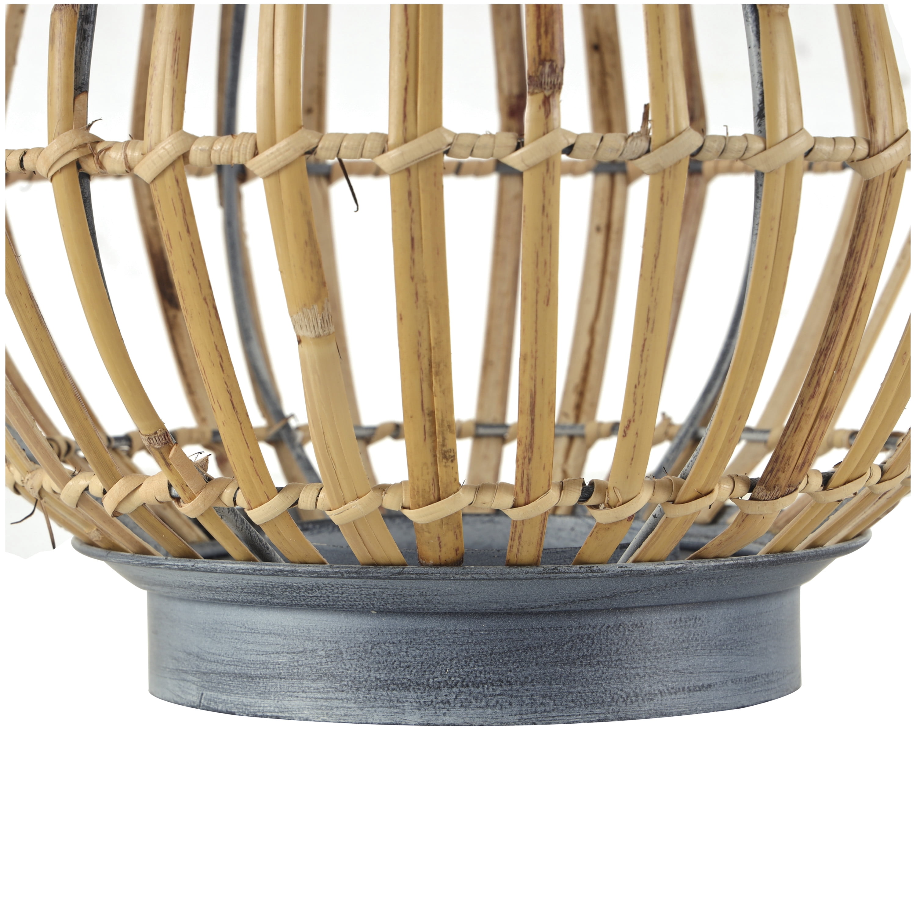 DecMode Brown Bamboo Handmade Open Framed Candle Lantern with Blue Metal Accents and Handle