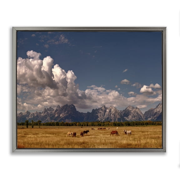 Stupell Industries Rustic Lodge Horses Grazing Mountain View Gray Floating Frame Canvas Art, 31 x 25, by Lena Owens
