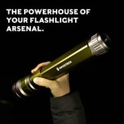 (2 pack) Swiss Tech Zuverlässig LED Flashlight with Power Bank, 6500 Lumens, Dual Power Rechargeable and AA Batteries