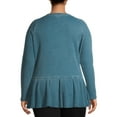 Time and Tru Women's Plus Size Peplum Waffle Knit Top with Long Sleeves