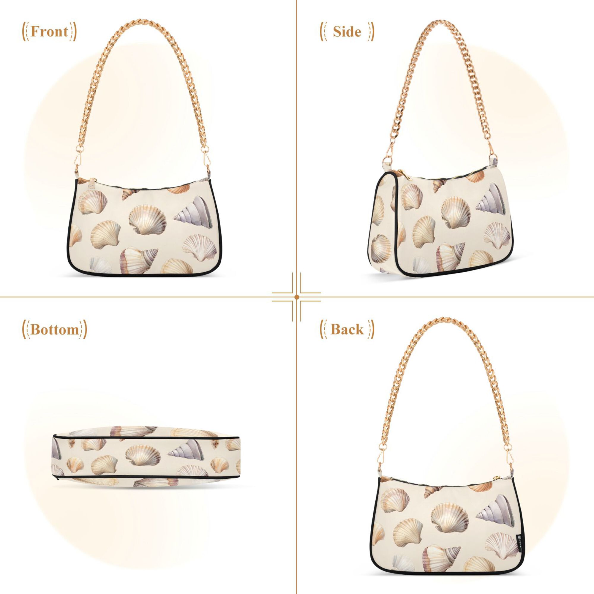 FORMRS Womens Shoulder Bag with Chain Strap Clutch Purse Cute Tote Handbag, Watercolor Seashells