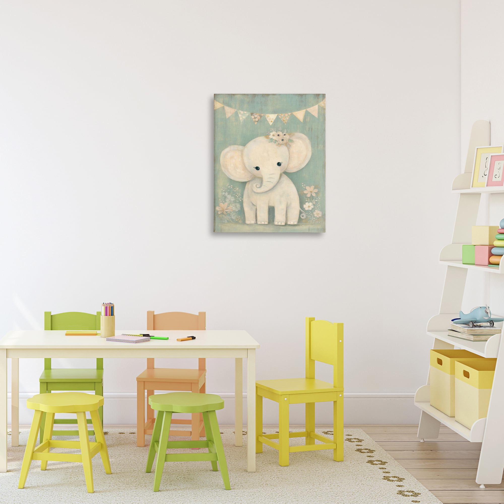 Stupell Industries Elephant with Overhead Banner Canvas Wall Art, design by Ink Drop Loft