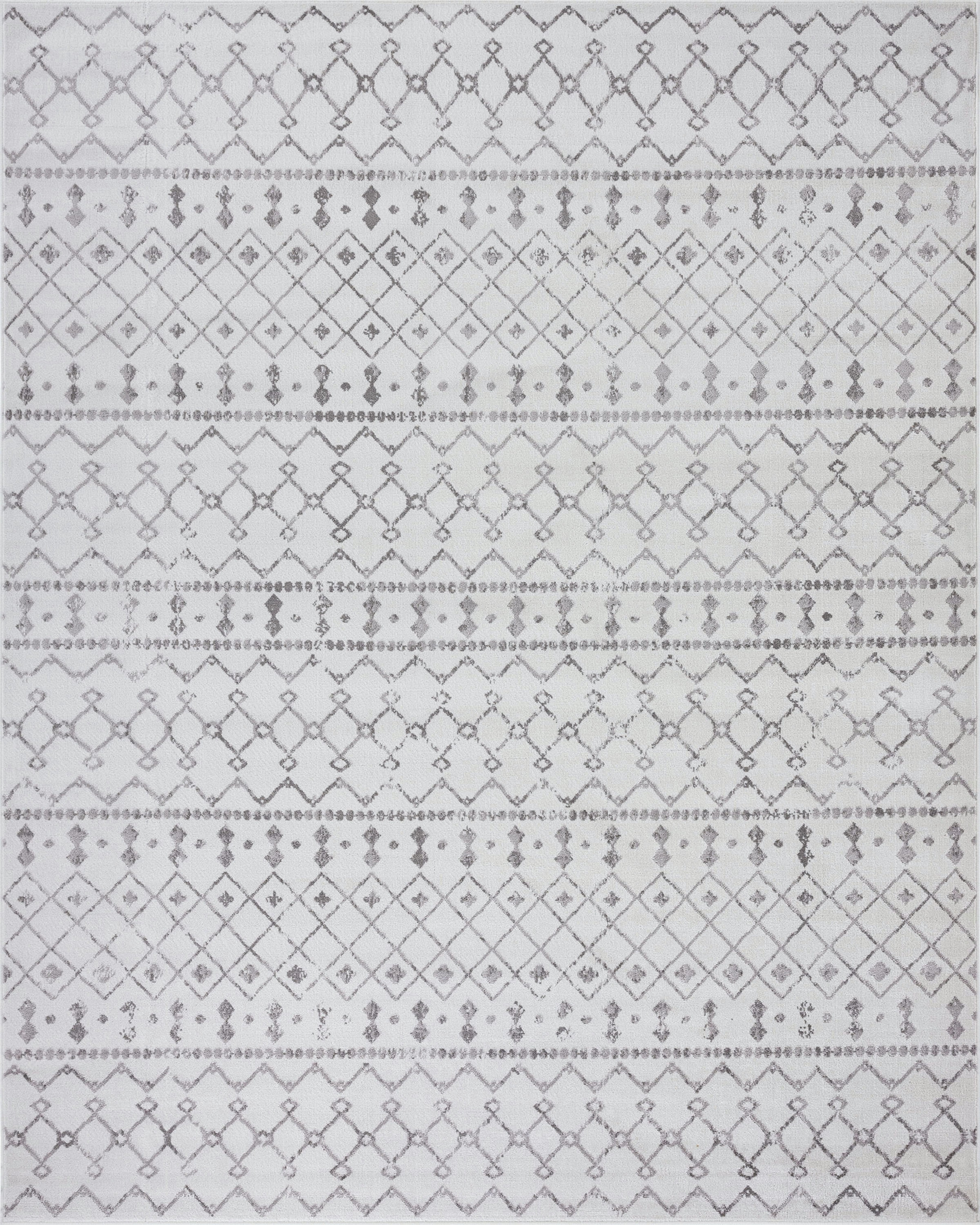 Contemporary 9x12 Area Rug (8'9'' x 12'2'') Geometric White Living Room Easy to Clean