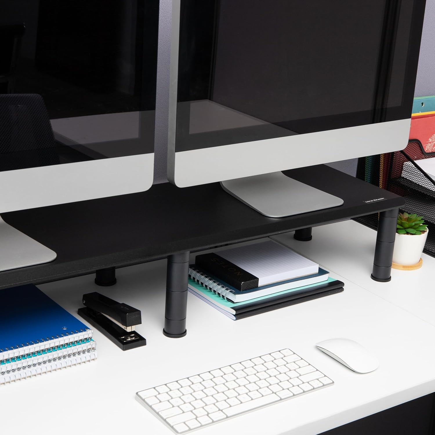 Dual Monitor Stand Height Adjustable Desktop Organizer with Laptop Riser for Office Use Black