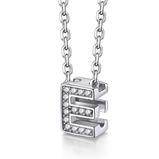 Collar con inicial E de plata esterlina 925♥ Silvora con circonita cúbica para mujeres y niñas