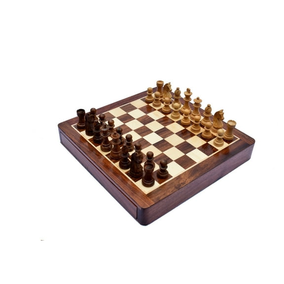 The Chess Empire-Magnetic travel chess set 12" x 12" square luxury Maple & Sheesham wood chess set