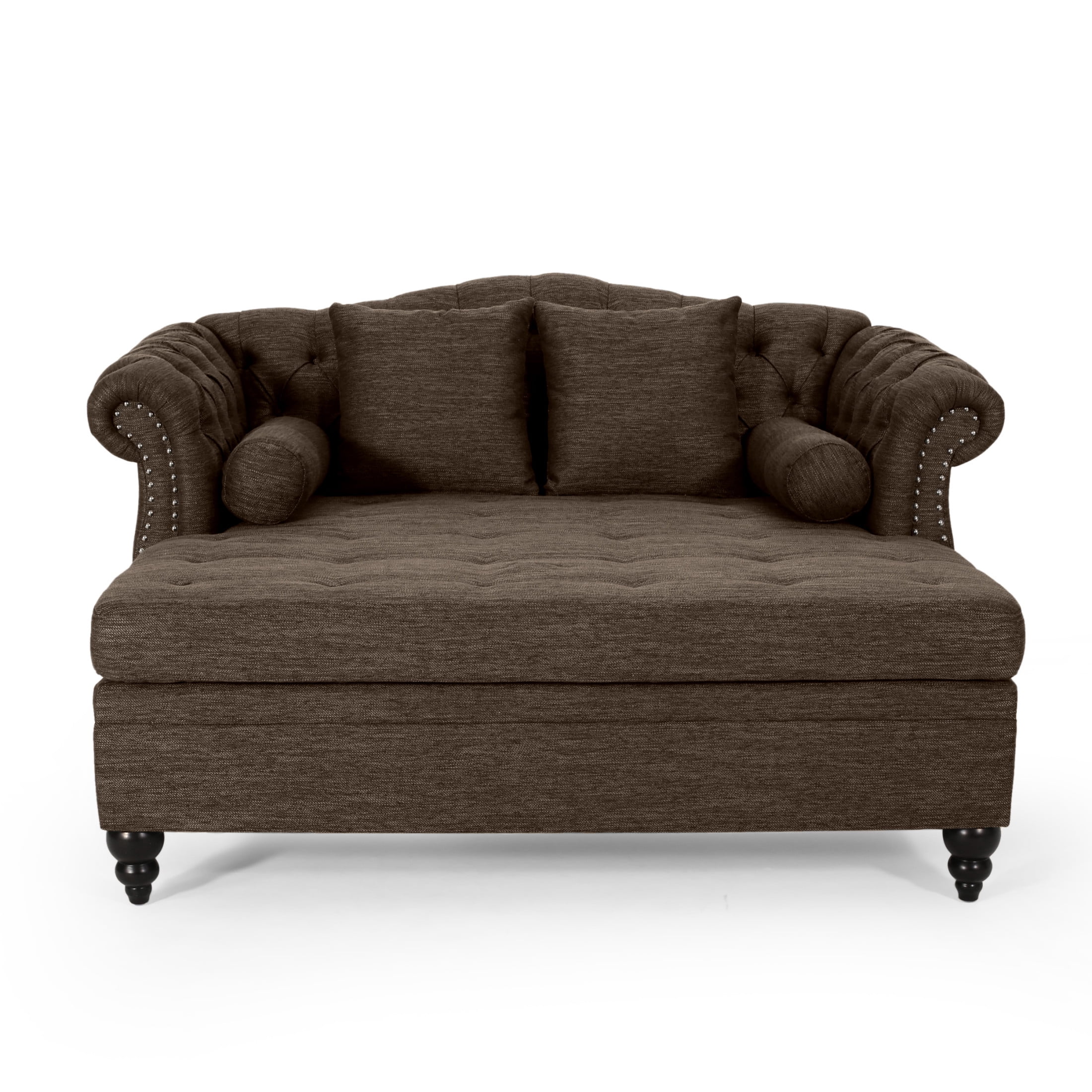 Christopher Knight Home 62.5" Large Loveseat Chaise Lounge, Sofa Bed Couch with Scroll Arms and Pillows, Brown
