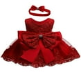 thumbnail image 1 of AMERTEER Robe Bébé Fille Nœud Tutu Sans Manches Robe Princesse Mariage Fête Robe d'Été Rouge 12-18 Mois, 1 of 2