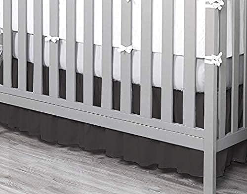1 Piece Luxury Ruffle Crib Bed Skirt Dust Ruffle 100% Microfiber Nursery Crib Toddler Bedding Skirt for Baby Boys or Girls, 14" Drop - Dark Grey Solid