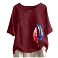 thumbnail image 2 of Itsame 4th of July Shirts Women Independence Day Short T-Shirt Sleeve American Flags Printed Short Sleeve Top, Round Neck Red, 2 of 3