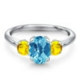 thumbnail image 3 of Gem Stone King 2.02 Ct Oval Checkerboard Swiss Blue Topaz Yellow Sapphire 925 Sterling Silver Ring (Size 6), 3 of 6