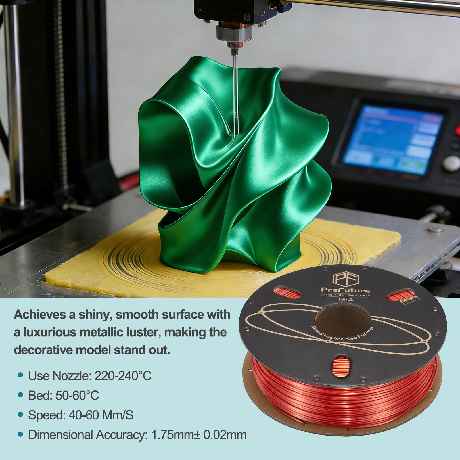 Uxcell Silk PLA Filament 1.75mm 1KG/2.2LB High Shine 3D Printer Filament, Enhanced Toughness, Dimensional Accuracy +/- 0.02mm for 3D Printer, Red