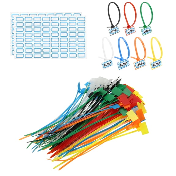 8inch Zip Ties, 100pcs Cable Ties Tags Nylon Wire Marking Label Self Locking Plastic Straps Write on with Label Tags Paper for Organization Cord Network Ethernet Marking, 7 Color