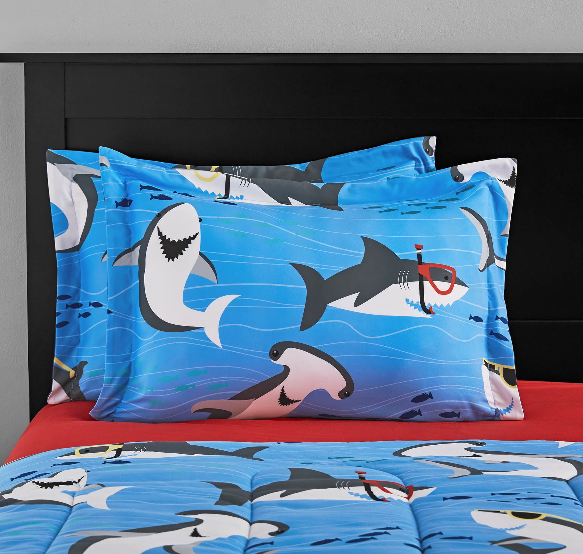 Your Zone Blue Sharks 5 Piece Bed-in-a-Bag Kids Bedding Set Twin