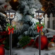 2-Pack Christmas Solar Post Lights, Santa & Reindeer, Waterproof Outdoor Holiday Decor for Garden, Pathway, Lawn