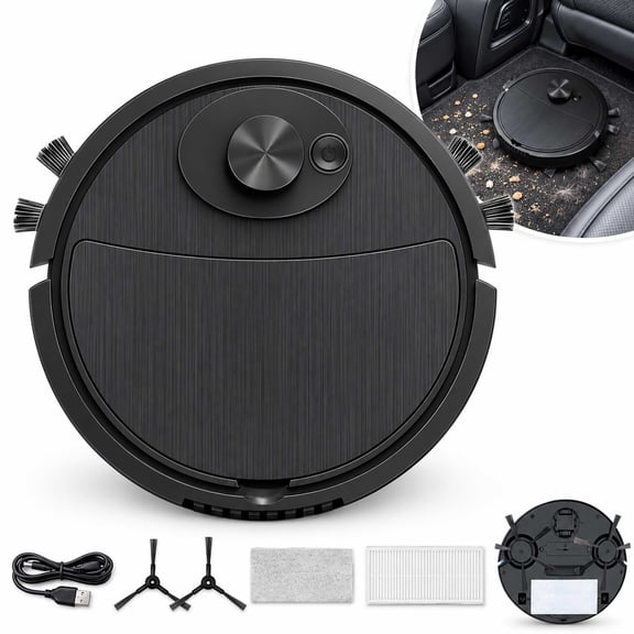 Mini Robot Vacuum for Car, Car Robot Vacuum, for Auto Interior Pet Hair Hard Floors, 3 in 1 Rechargeable Sweeping Mopping