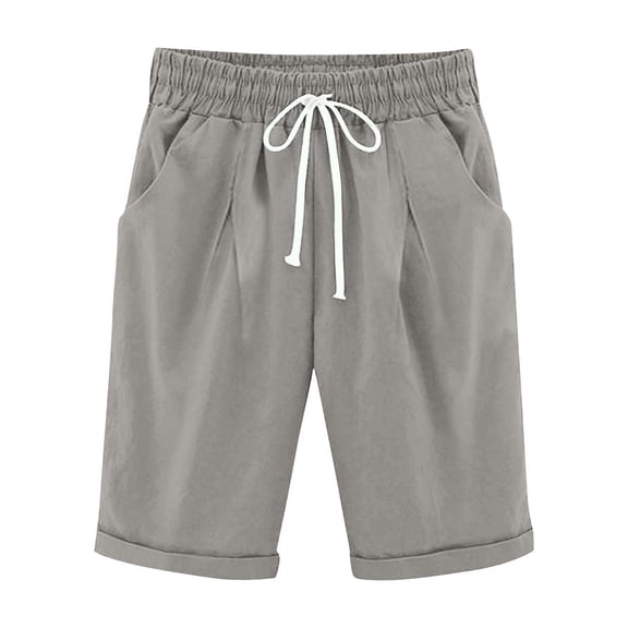snilers Girls Bermuda Shorts Knee Length Straight Leg Cotton Linen Long Shorts Summer Casual Elastic Waist Short Pants 4-15 Years