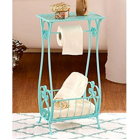 Aqua Metal Bathroom Table Stand Toilet Paper Holder Bar Towel Magazine Rack Shabby Chic Decor Aqua Metal Bathroom Table Stand Toilet Paper Holder Bar Towel Magazine Rack Shabby Chic Decor